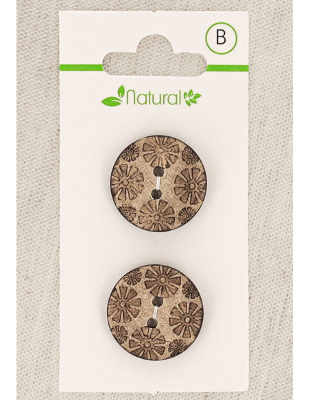 Carta di 2 bottoni in legno naturale 20 mm 2 fori - Fantasia