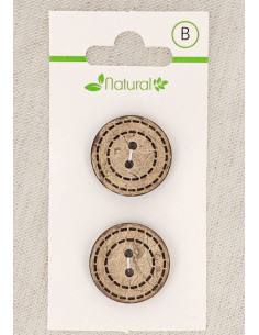Carta di 2 bottoni in legno naturale 20 mm 2 fori - Tondi puntinati