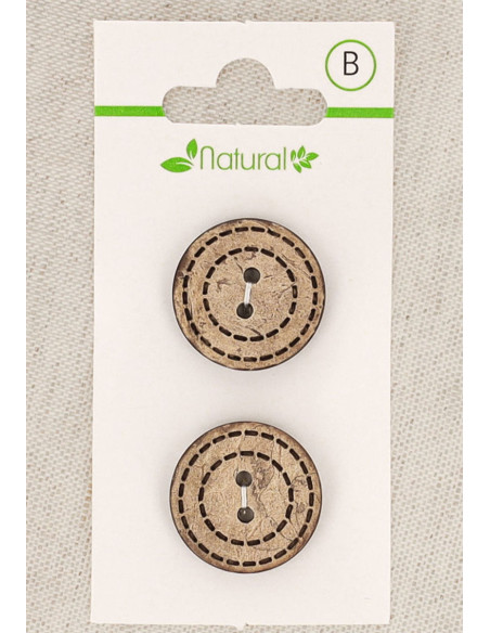 Carta di 2 bottoni in legno naturale 20 mm 2 fori - Tondi puntinati