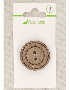 Pulsante in legno naturale da 28 mm con 2 fori - Cerchi tratteggiati