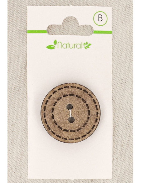 Pulsante in legno naturale da 28 mm con 2 fori - Cerchi tratteggiati