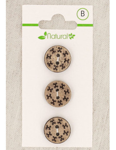 Carta di 3 bottoni in legno naturale 15 mm 2 fori - Rotondi