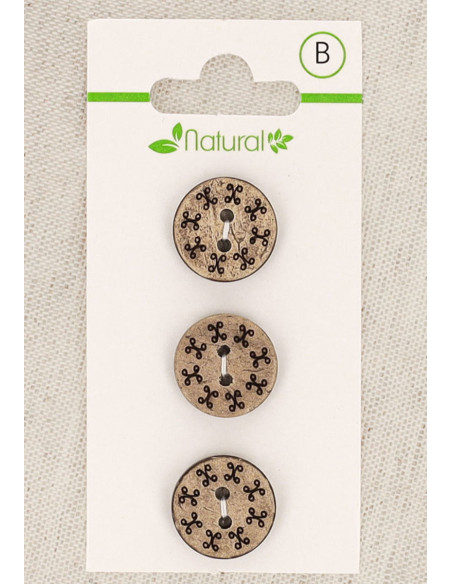 Carta di 3 bottoni in legno naturale 15 mm 2 fori - Rotondi