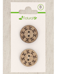 Carta di 2 bottoni in legno naturale 20 mm 2 fori - Rotondi