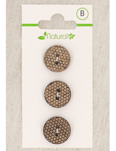 Carta di 3 bottoni in legno naturale 15 mm 2 fori - Nido d'ape