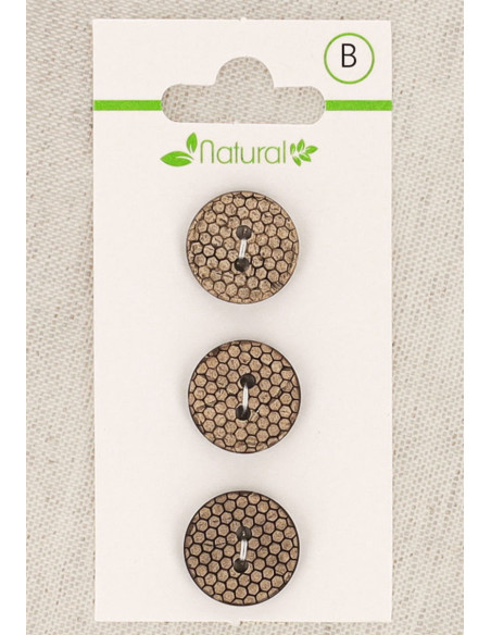 Carta di 3 bottoni in legno naturale 15 mm 2 fori - Nido d'ape