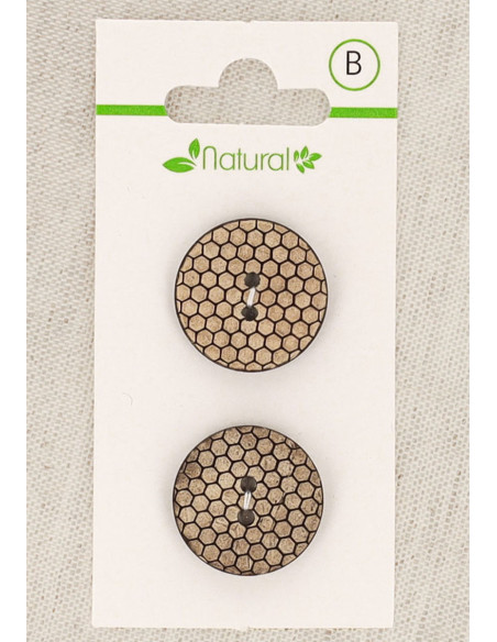 Carta di 2 bottoni in legno naturale 20 mm 2 fori - Nido d'ape