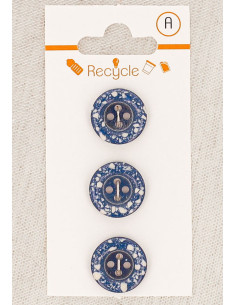 Carta di 3 bottoni blu jeans 15 mm 4 fori - Bordo arrotolato