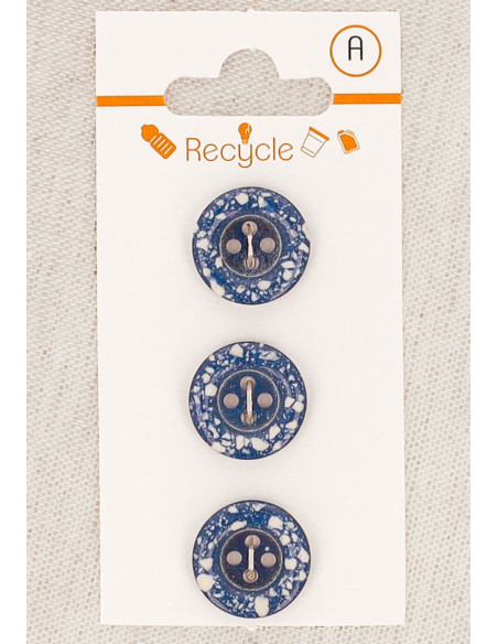 Carta di 3 bottoni blu jeans 15 mm 4 fori - Bordo arrotolato