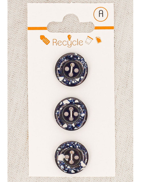 Carta di 3 bottoni blu marino 15 mm 4 fori - Bordo arrotolato