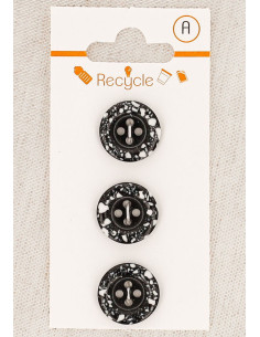 Carta di 3 bottoni neri 15 mm 4 fori - Bordo arrotolato