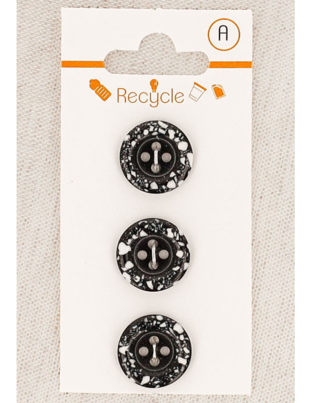 Carta di 3 bottoni neri 15 mm 4 fori - Bordo arrotolato
