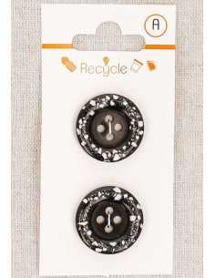 Carta di 2 bottoni neri 20 mm 4 fori - Bordo arrotolato