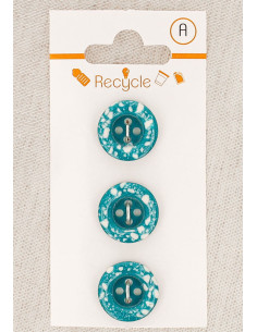 Carta di 3 bottoni turchesi 15 mm 4 fori - Bordo arrotolato terrazzo
