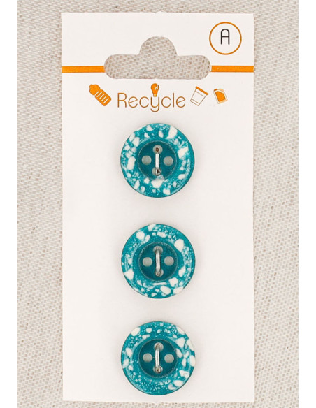 Carta di 3 bottoni turchesi 15 mm 4 fori - Bordo arrotolato terrazzo