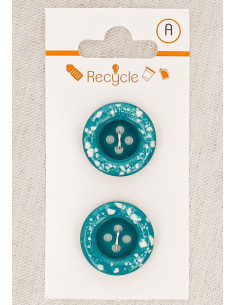 Carta di 2 bottoni turchesi 20 mm 4 fori - Bordo arrotolato terrazzo