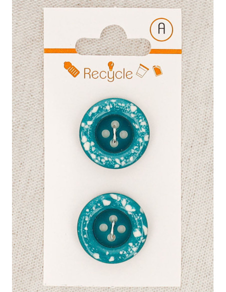 Carta di 2 bottoni turchesi 20 mm 4 fori - Bordo arrotolato terrazzo
