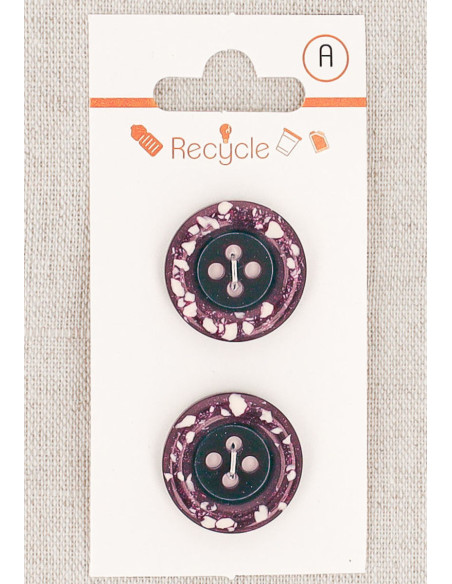 Carta di 2 bottoni viola 20 mm 4 fori - Bordo arrotolato terrazzo