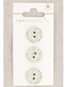 Carta di 3 bottoni menta 15 mm 2 fori - Screziati
