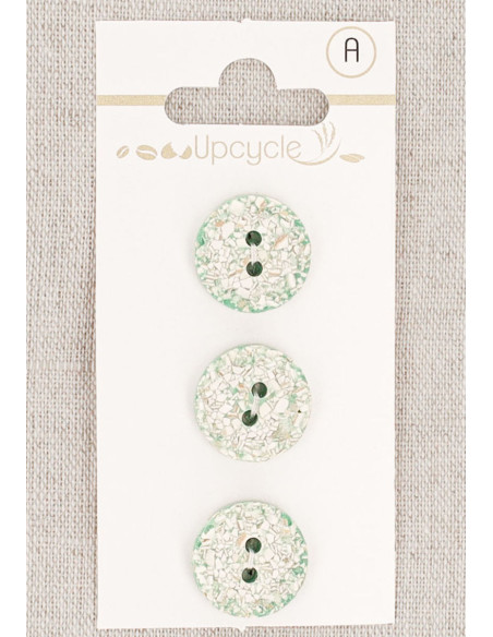 Carta di 3 bottoni menta 15 mm 2 fori - Screziati