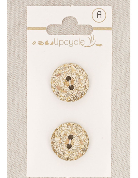 Scheda di 2 bottoni beige 18 mm 2 fori - Screziati