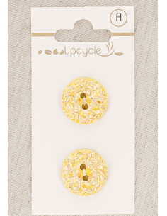 Carta di 2 bottoni giallo limone 18 mm 2 fori - Screziati