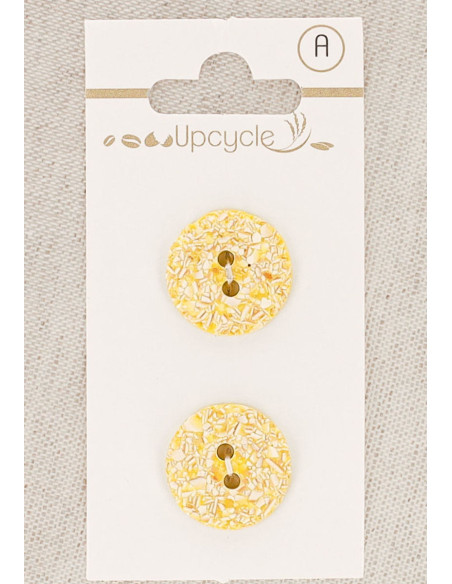 Carta di 2 bottoni giallo limone 18 mm 2 fori - Screziati