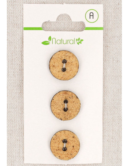 Carta di 3 bottoni beige 15 mm 2 fori - Testurizzati