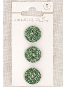 Carta di 3 bottoni verdi 15 mm 4 fori - Chicchi di riso