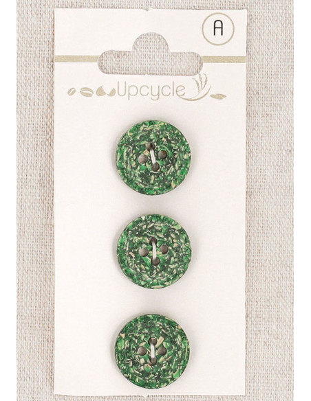 Carta di 3 bottoni verdi 15 mm 4 fori - Chicchi di riso