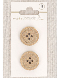 Scheda di 2 bottoni beige 20 mm 4 fori - Fantasie bordo arrotolato