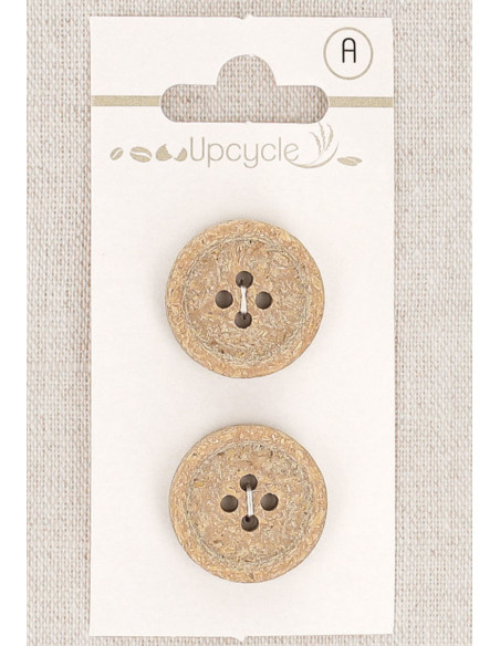 Scheda di 2 bottoni beige 20 mm 4 fori - Fantasie bordo arrotolato
