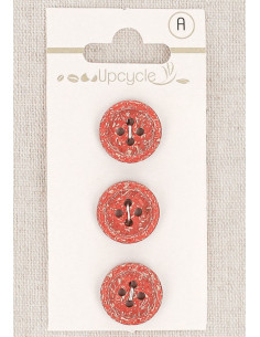 Scheda di 3 bottoni rossi 15 mm 4 fori - Fantasie bordo arrotolato