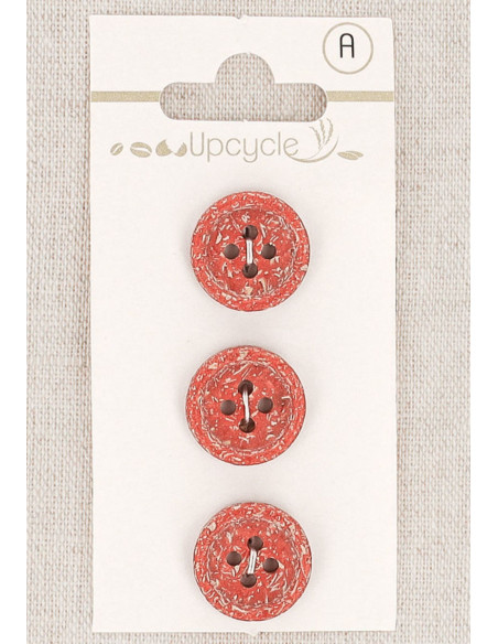 Scheda di 3 bottoni rossi 15 mm 4 fori - Fantasie bordo arrotolato