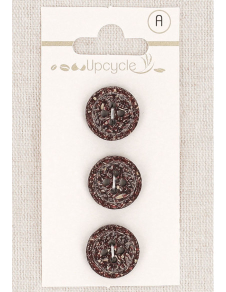 Carta di 3 bottoni viola 15 mm 4 fori - Fantasie bordo arrotolato