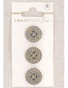 Carta di 3 bottoni grigi 15 mm 4 fori - Fantasie bordo arrotolato