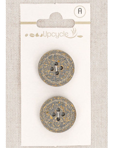 Carta di 2 bottoni grigi 20 mm 4 fori - Fantasie bordo arrotolato