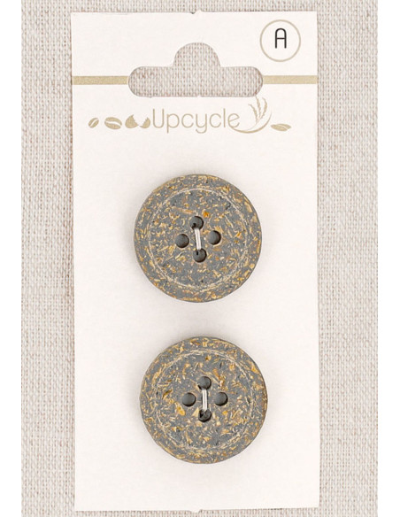 Carta di 2 bottoni grigi 20 mm 4 fori - Fantasie bordo arrotolato