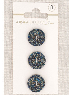 Carta di 3 bottoni verde petrolio 15 mm 4 fori - Fantasie bordo arrotolato