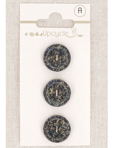 Carta di 3 bottoni blu petrolio 15 mm 4 fori - Fantasie bordo arrotolato