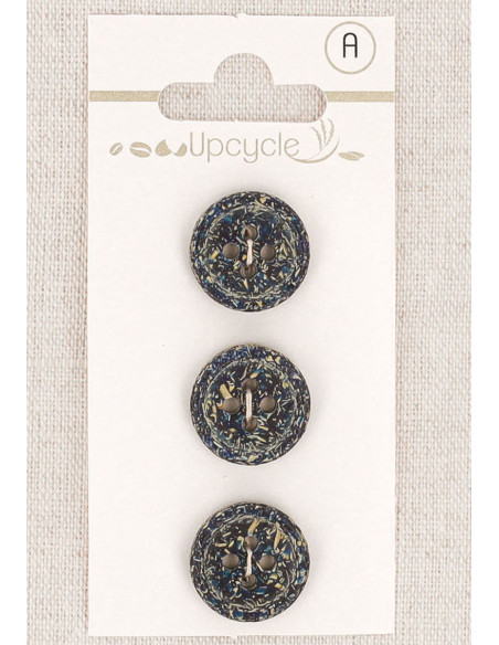 Carta di 3 bottoni blu petrolio 15 mm 4 fori - Fantasie bordo arrotolato