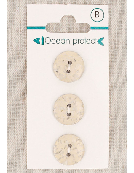 Carta di 3 bottoni beige 15 mm 2 fori - Piatto