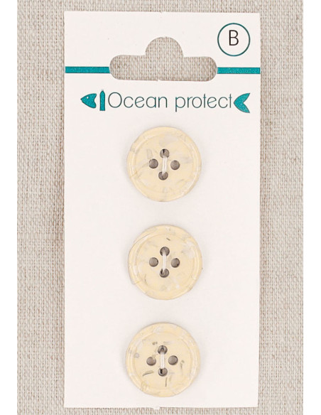 Carta di 3 bottoni beige 15 mm 4 fori - Bordo arrotolato