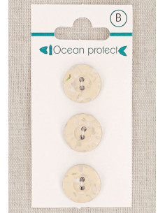 Carta di 3 bottoni beige 15 mm 2 fori - Bordo