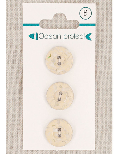 Carta di 3 bottoni beige 15 mm 2 fori - Bordo