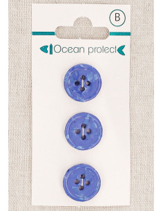 Carta di 3 bottoni blu 15 mm 4 fori - Bordo arrotolato