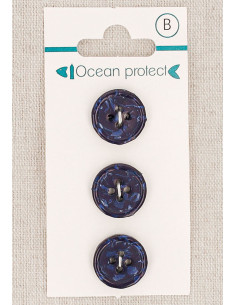 Carta di 3 bottoni blu marino 15 mm 4 fori - Bordo arrotolato