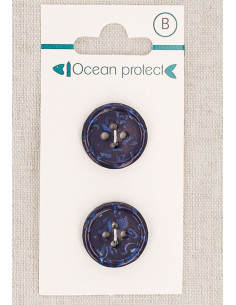 Carta di 2 bottoni blu marino 18 mm 4 fori - Bordo arrotolato