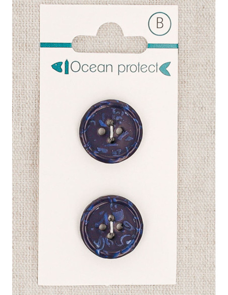 Carta di 2 bottoni blu marino 18 mm 4 fori - Bordo arrotolato