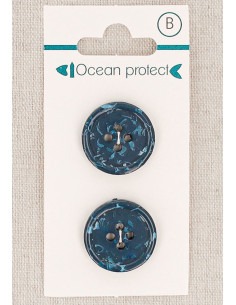 Carta di 2 bottoni blu marino 20 mm 4 fori - Bordo arrotolato